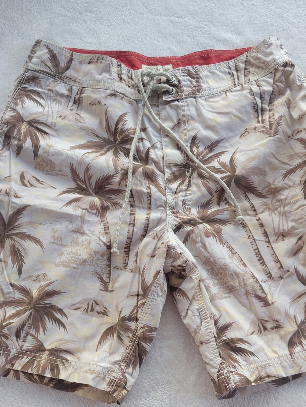 J. Crew Beige and Brown Palm Print Swim Men's Shorts
